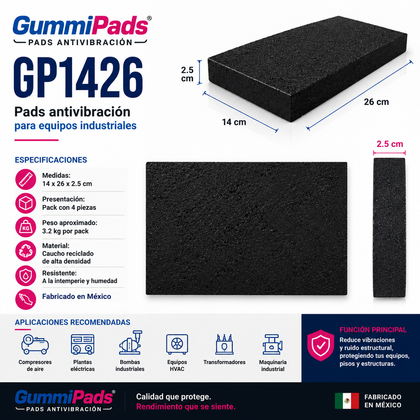 GummiPads GP1426 | Pads Antivibración para Compresores, Plantas Eléctricas y Maquinaria Industrial